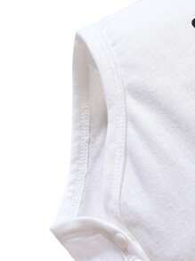 可爱字母图案短袖连体衣，休闲夏季款 - 白色 - 查看 5