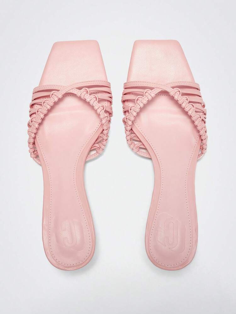 Women's Personalized Woven Strap Stiletto Heeled Square Toe Sandals For Christmas