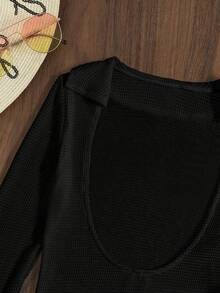 Summer Beach Plunge Neck Slit Cuff Cover Up Without Bikini Top - Black - View 5