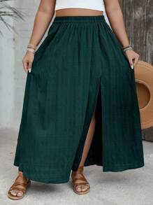 SHEIN VCAY Váy xanh lá cây thường ngày xẻ tà đơn giản cho nữ cỡ lớn - Màu xanh ngọc - Xem 6