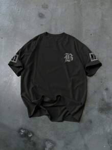 Manfinity LEGND Camiseta de manga corta con estampado de letras para hombre, informal y versátil, de verano