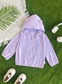 女婴幼儿/新生儿 0-3 岁轻便春夏连帽夹克，可爱标语“妈妈的宝贝”图案，婴儿春夏外套 - 紫色 - 查看 2