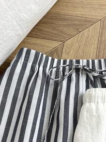 Flirla 2 piezas Shorts informales con cordón ajustable, de talla grande, para verano - Multicolor - Ver 3