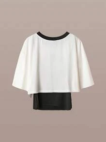 Flirla 青少年女孩两件套：休闲二合一上衣 + 休闲工装裤，返校服装 - 黑與白 - 查看 3