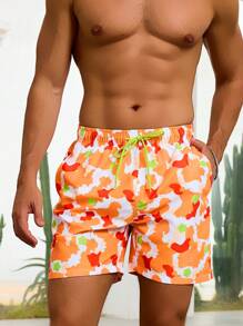 Surfspeed Men's Camouflage Print Drawstring Waist Pocket Beach Shorts