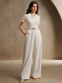 Anewsta 夏季短袖针织Polo领高品质休闲短款上衣 - 白色 - 查看 6