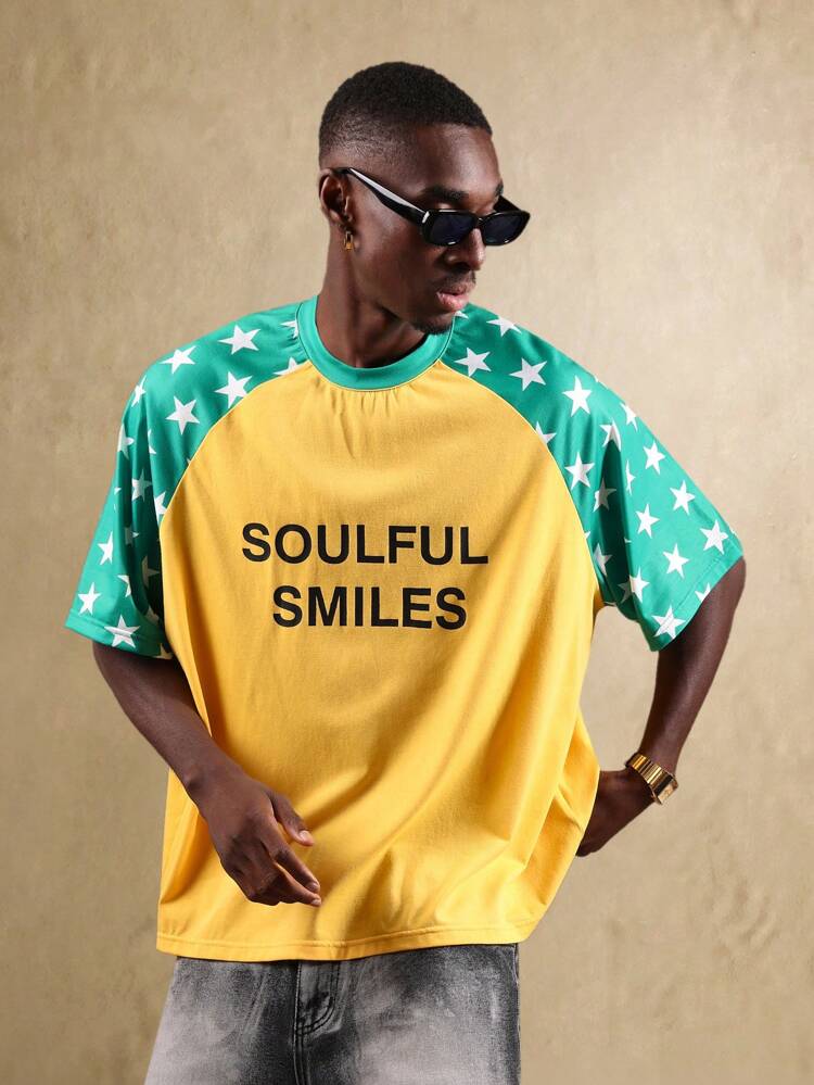 Star Pattern Boxy Fit Raglan Graphic Tee