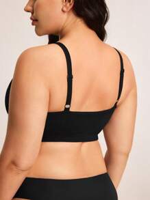 Plus Size Lace Patchwork Contrast Color Adjustable Strap Maternity Nursing Bra - Black and White - View 2