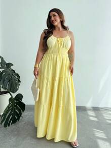 Firerie Vestido largo de mujer talla extra elegante y casual para verano, resort, vacaciones, romántico. Adecuado para playa, regreso a la escuela, boda, fiesta, oficina, conciertos hawaianos, festivales de música. Cintura fruncida, dobladillo acampanado, textura.