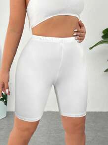SHEIN EZwear Shorts informales de talle elástico blanco para mujer de talla grande