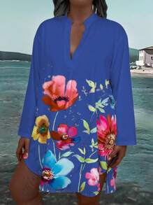 EMERY ROSE Vestido casual versátil de manga larga para tallas grandes - azul real - Ver 3