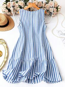 Rometta Vestido de verano sin mangas de cuello en V a rayas para mujeres