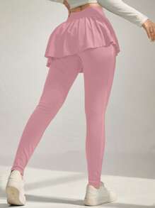 Modelyn Women's Solid Color Leggings, Fashionable For Summer - Pink - View 2