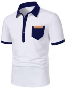 Manfinity Mode Men's Contrast Color Block Collar Half-Zip Casual Polo Shirt, Summer