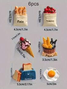 SHEIN 6 magneți de frigider, magneți de frigider cu alimente 3D, magneți decorativi drăguți, magneți de frigider personalizați, potriviți pentru table albe de bucătărie și birou, dulapuri de depozitare și mașini de spălat vase, decorare bucătărie, decorare casă, cadouri de Ziua Mamei