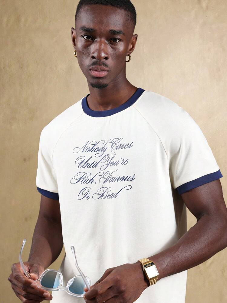 Herren-T-Shirt mit Retro-Ringer-Text-Print