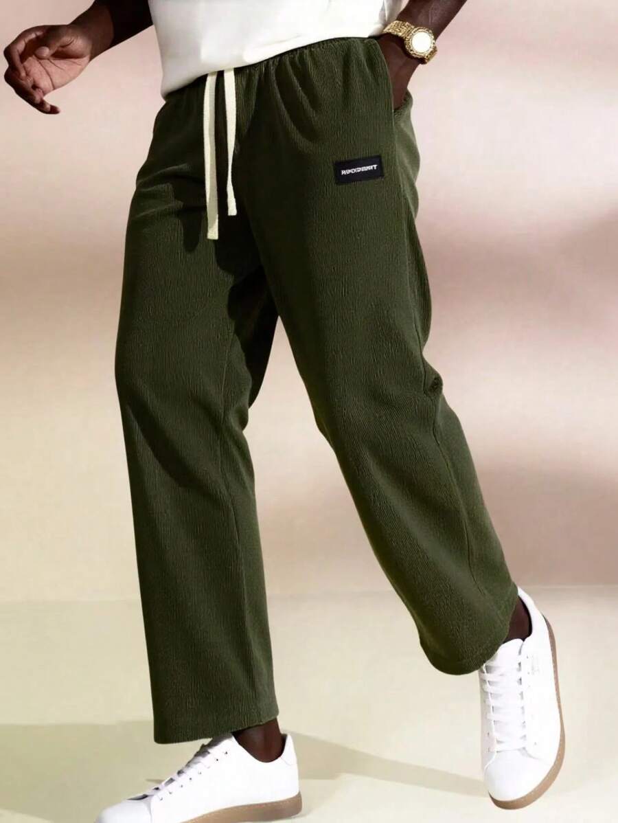 Manfinity Homme Men's Plain Color Pants, Fashionable For Summer - Army Green - View 1