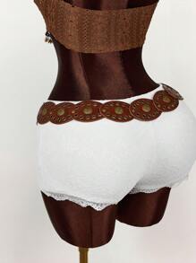 Amplova Women's Solid Color Low Rise Contrast Lace Shorts, Summer - White - View 4