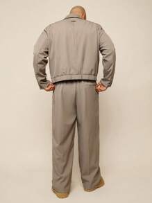 EASEVO Plus Size Men's Woven Casual Long Sleeve Suit Set