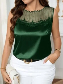 Reflora Elegantes ärmelloses Camisole aus kontrastierendem Netzstoff in Übergröße