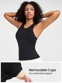 GLOWMODE FeatherFit™ Routine Round Neck Racerback Tank Light Support Low Impact Yoga Studio Gym Daily Fall Winter