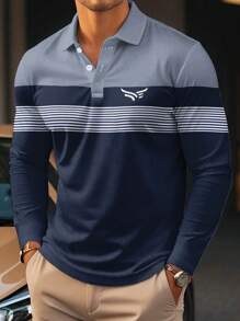 Manfinity Homme Camisa polo casual para hombre con rayas y contraste de colores