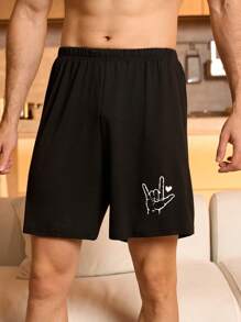 Męskie letnie spodenki do chodzenia po domu z elastycznym pasem i nadrukiem gestów "Kocham Cię"