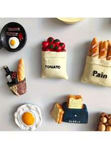 SHEIN 6 magneți de frigider, magneți de frigider cu alimente 3D, magneți decorativi drăguți, magneți de frigider personalizați, potriviți pentru table albe de bucătărie și birou, dulapuri de depozitare și mașini de spălat vase, decorare bucătărie, decorare casă, cadouri de Ziua Mamei