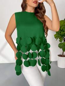 Firerie 大码纯色圆领无袖夏季休闲流苏衬衫女夏装女夏季套装女夏季衬衫夏装女加大码商务休闲 - 綠色 - 查看 3