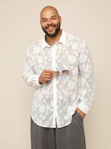 EASEVO Camisa casual blanca de manga larga, suelta y semitransparente, para hombres de talla grande