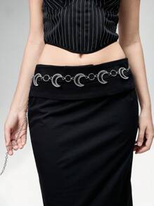 ROMWE Grunge Punk Fashionable Minimalist Rhinestone Crescent Moon Waist Chain For Women - Silver - View 3