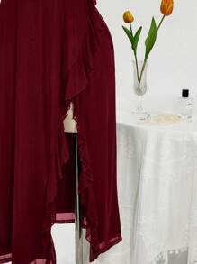 SHEIN ICON 加大码方领荷叶边修身连衣裙，婚礼派对，浪漫春季服装，婚礼宾客服装