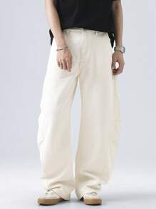 Manfinity EZcore 男士休闲阔腿口袋宽松牛仔裤，百搭 - 杏色 - 查看 2