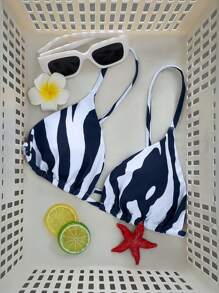 Swim Mod Printed Random Fashion Swimwear Top, Suitable For Summer - Black and White - View 4