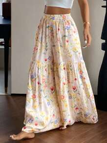 DAZY Women's Summer Lightweight Ditsy Floral Loose Wide Leg Pajama Pants, Fall, Winter