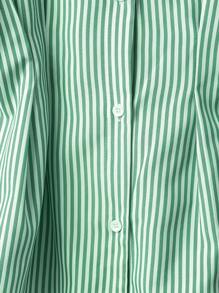 SHEIN LUNE 1pc Elegant Short Sleeve Striped Blouse, Slim Waist Puff Sleeve Top, Suitable For Women - Green - View 4