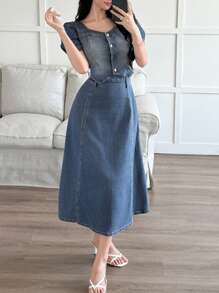 DAZY Elegant Women's Denim Dress, Suitable For Parties In Spring And Summer Dress - Blue - View 5