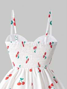 Vestido de mujer con tirantes finos en color blanco con estampado de cerezas, de estilo dulce y lindo, apropiado para uso en primavera y verano, de moda, ideal para citas, salir con amigos y ocasiones casuales - Blanco - Ver 6