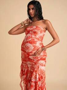 MaterniChic Pregnant Women's Fashionable Bandeau Midi Dress, Suitable For Summer Birthday Dresses For Maternity Baby Shower Elegant Summer Dress