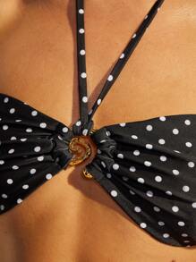 COSMINA 女士圆点印花露背比基尼上衣，适合海滩度假