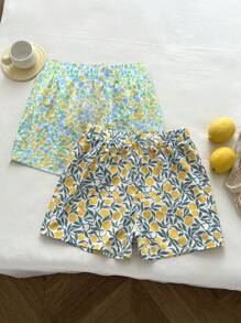 Flirla Conjunto de 2 piezas de shorts con estampado floral para mujer tallas grandes, ropa casual de vacaciones y para el hogar