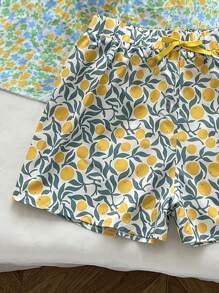 Flirla Conjunto de 2 piezas de shorts con estampado floral para mujer tallas grandes, ropa casual de vacaciones y para el hogar