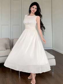 DAZY Abito elegante da resort da donna senza maniche, in tessuto strutturato con vita stretta