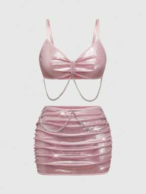 Fairycore Summer Sexy Mermaid & Metallic Chain Decor Women Lingerie Set