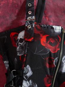 INAWLY 女士时尚无袖印花中长连衣裙，适合夏季 - 黑色 - 查看 5