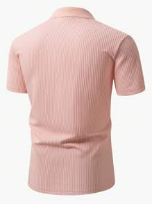 Manfinity Homme Camisa polo casual de manga corta con media cremallera, corte regular y rayas acanaladas para hombre