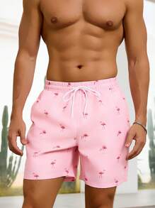 Manfinity VDAYZ Men's Beach Shorts With Drawstring, Fashion For Summer, Hawaiian Beach Wear Men Beach Shorts Men Beach Wear - Pink - View 6