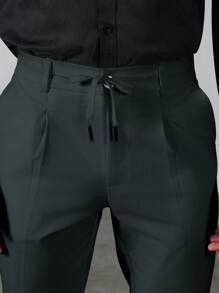 Calvornis Men's Business Casual Style, INS Matched With A Cost-Effective Featuring Trousers. This Comes With A Waist Tie Design, Making It Suitable For Business Commuting, Banquets, And Everyday Wear. It Also Serves As An Ideal Gift For Boyfriends Or Husbands. Men's Solid Color Drawstring Waist Business Casual Dress Pants, Casual Pants, Old Money Style - Grey - View 2