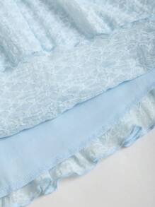 Sweetra 甜美蕾丝露肩层叠荷叶边下摆短款连衣裙，春夏