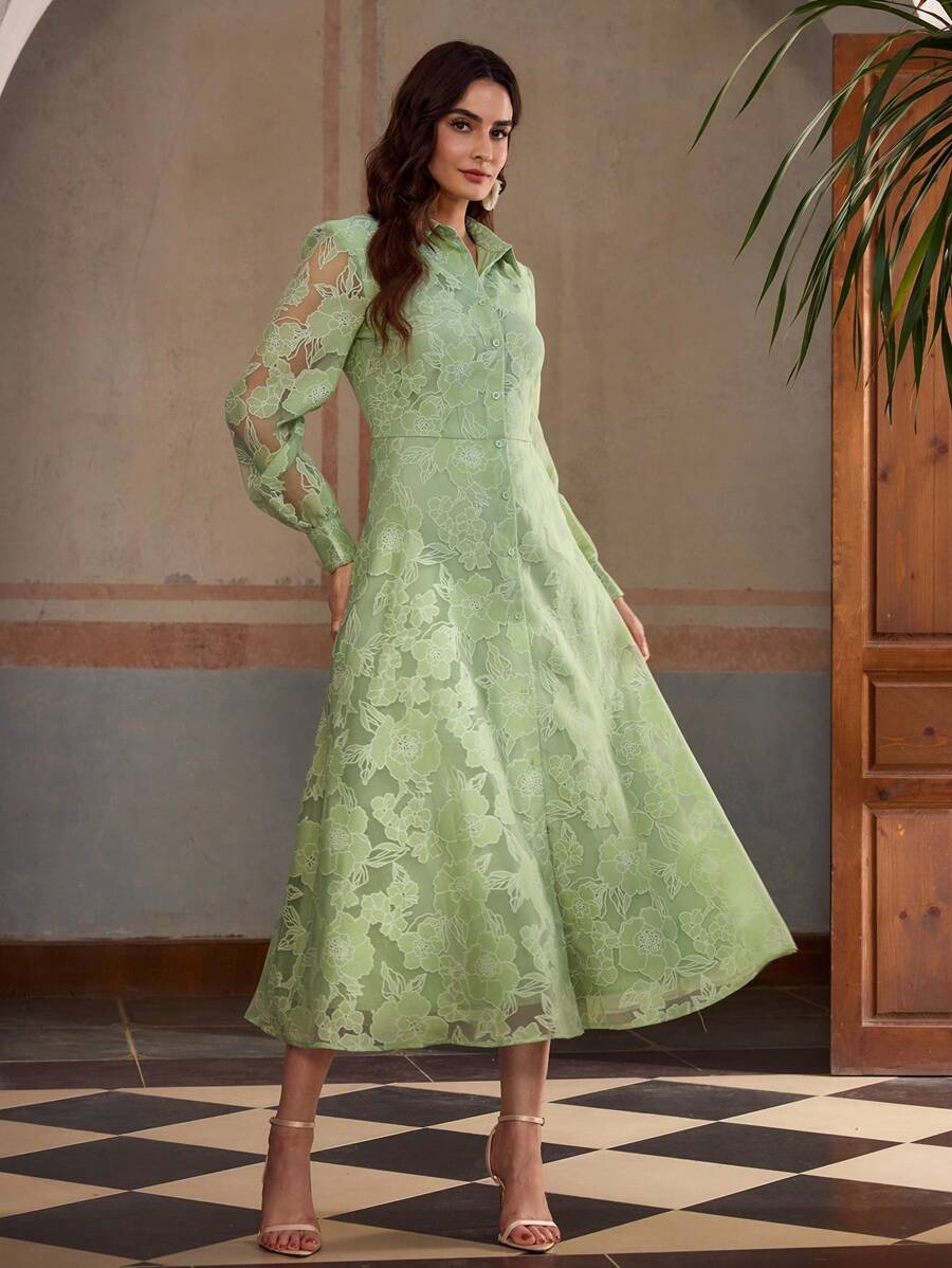 ZEYLAH 镂空花卉面料，蓬松裙摆，浪漫茶会优雅连衣裙